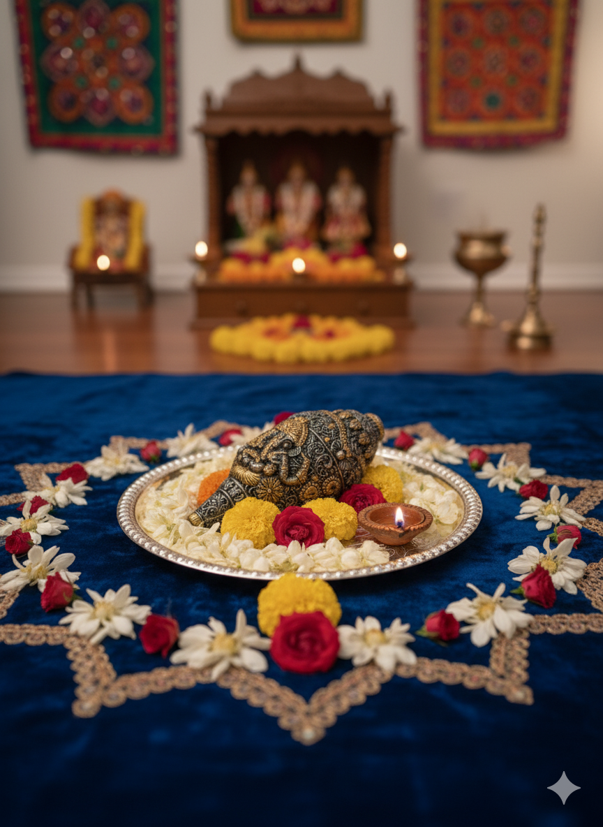 Ganesha Carving Shankh Showpiece(Golden Antique)