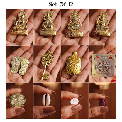 Kuber Bhandari Shree Yantra Set of 12 Brass Items – Pack of 3