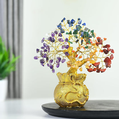 7 Chakra Prosperity Tree with Money Bag Base