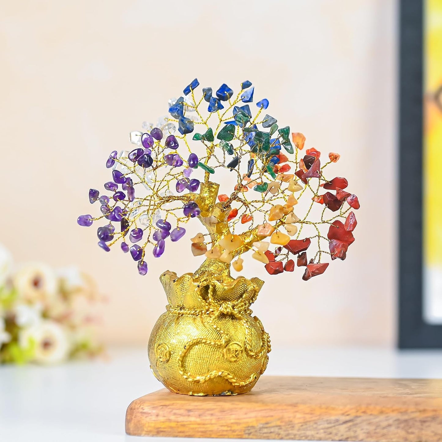 7 Chakra Prosperity Tree with Money Bag Base