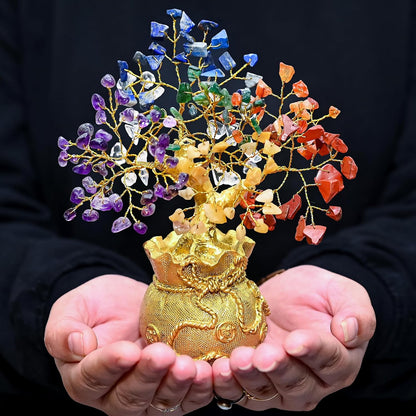 7 Chakra Prosperity Tree with Money Bag Base