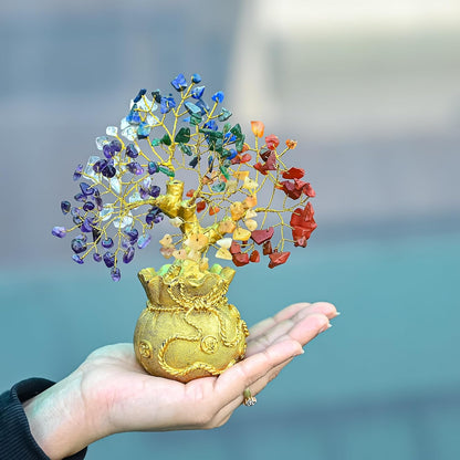 7 Chakra Prosperity Tree with Money Bag Base