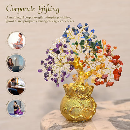 7 Chakra Prosperity Tree with Money Bag Base