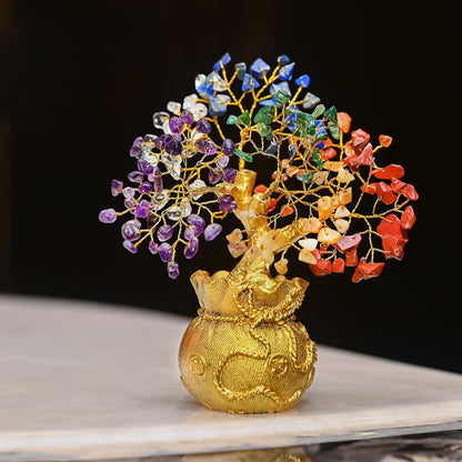 7 Chakra Prosperity Tree with Money Bag Base