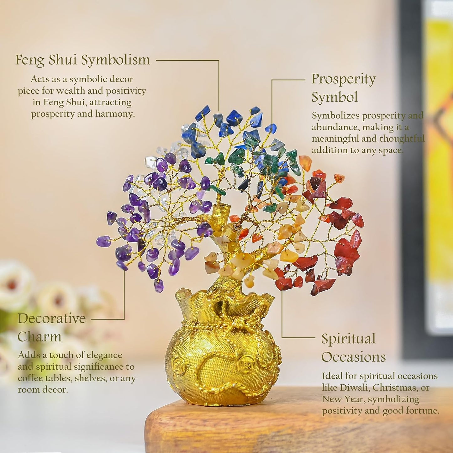 7 Chakra Prosperity Tree with Money Bag Base