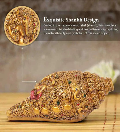 Ganesha Carving Shankh Showpiece(Golden Antique)